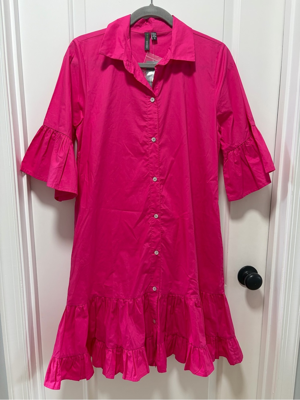 Shannon Passero Mattie Dress NWT‎ size XS Bright Pink Cotton Poplin Ruffle